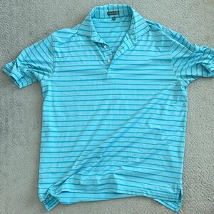 Peter Millar Aqua and Teal Striped Polo Shirt